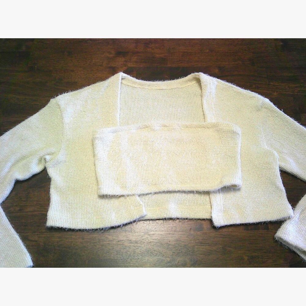 Cider Crop Cardigan with matching Tube Top Fuzzy Cream